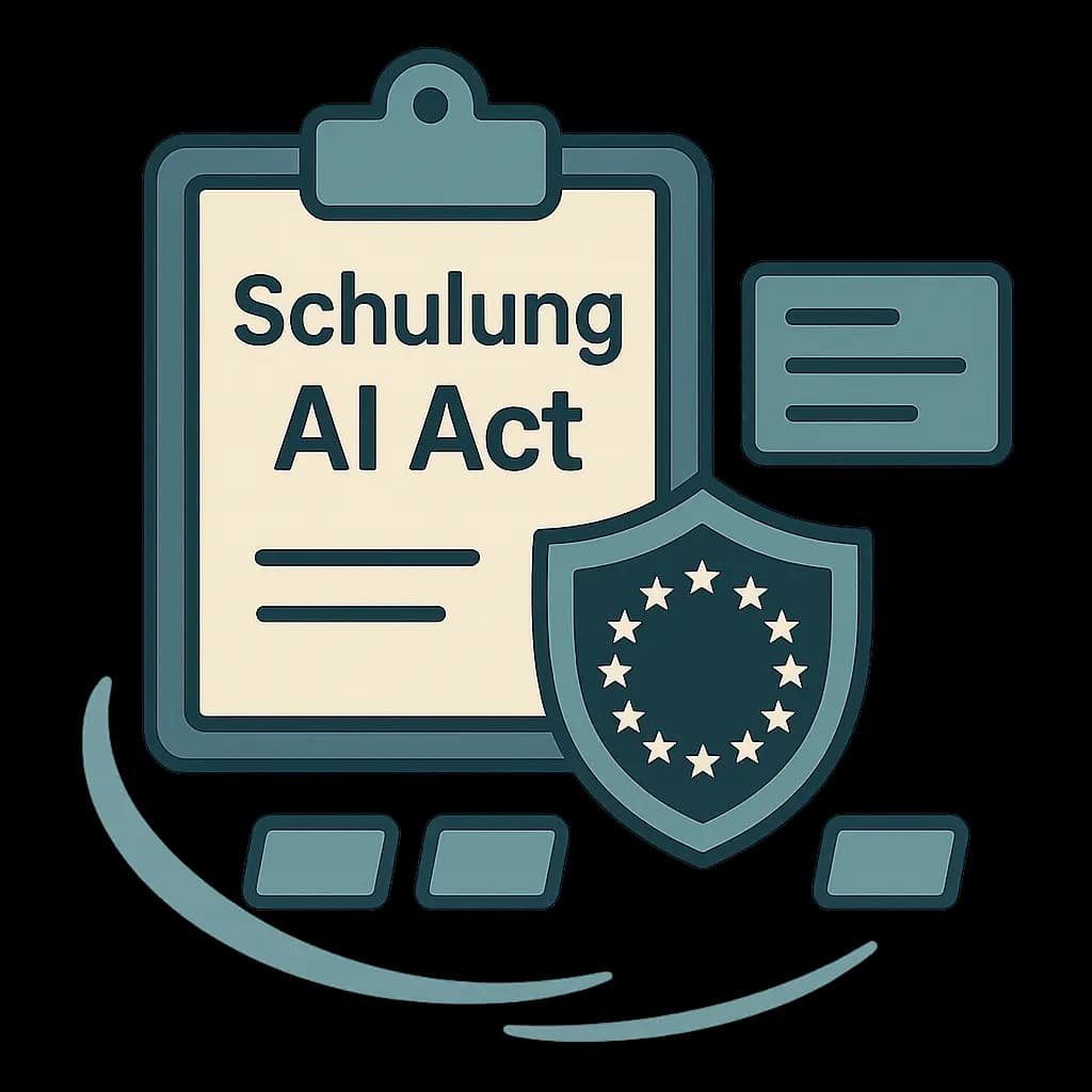 Screenshot der Schulungsplattform zum EU AI Act mit abgeschlossenen Modulen, Quizfragen und einer strukturierten Übersicht über Themen wie risikobasierter Ansatz, Governance und Compliance-Strategien.